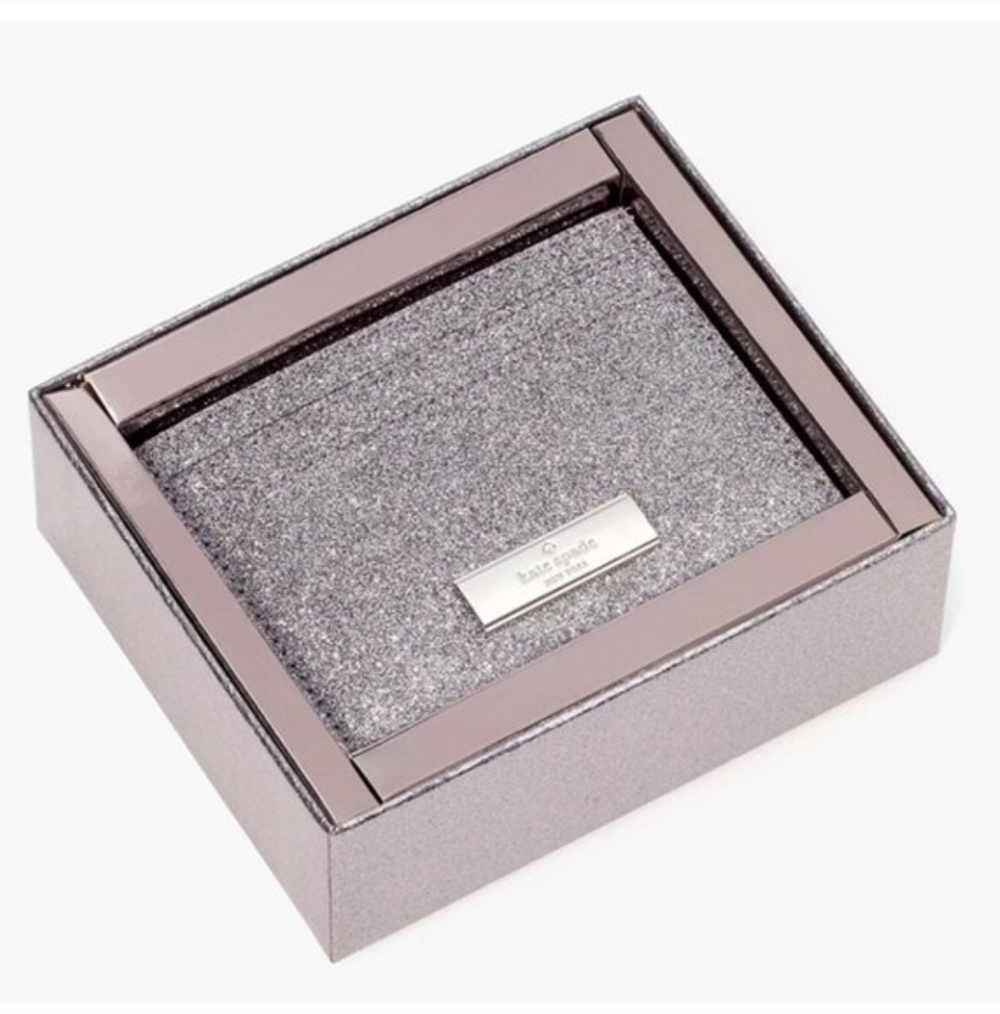 ✨️NWT✨️ Kate Spade Kenzie Glitter Boxed Card Holder, Candied Flower, 99 MSRP